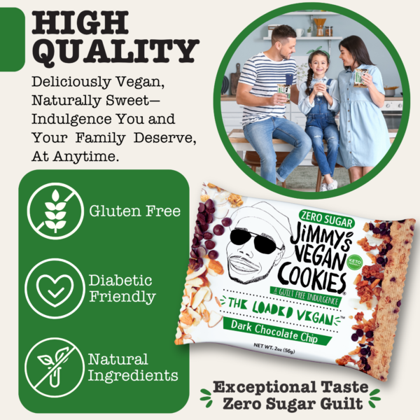 Jimmy's Vegan Cookies, Dark Chocolate Chip, Zero (0g) Sugar, KETO Friendly, Gluten Free, Soft Baked, The Loaded Vegan, 2 Ounce Vegan Cookie (Pack of 10) - Image 5