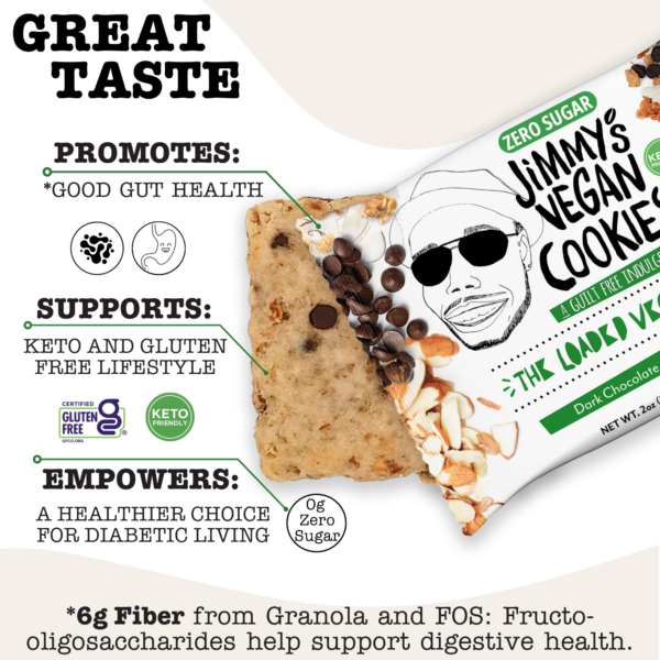 Jimmy's Vegan Cookies, Dark Chocolate Chip, Zero (0g) Sugar, KETO Friendly, Gluten Free, Soft Baked, The Loaded Vegan, 2 Ounce Vegan Cookie (Pack of 10) - Image 6