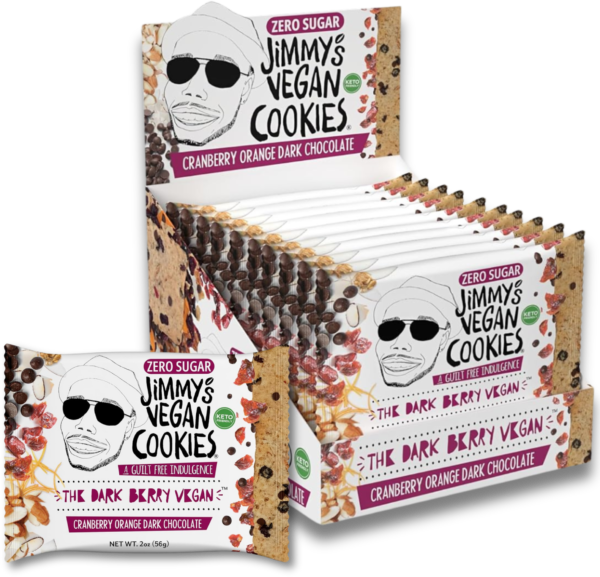 Jimmy's Vegan Cookies, The Dark Berry Vegan, Cranberry Orange Dark Chocolate Chip, Zero (0g) Sugar, Gluten Free, KETO Friendly, Soft Baked, 2 Ounce Vegan Cookie (Pack of 10)