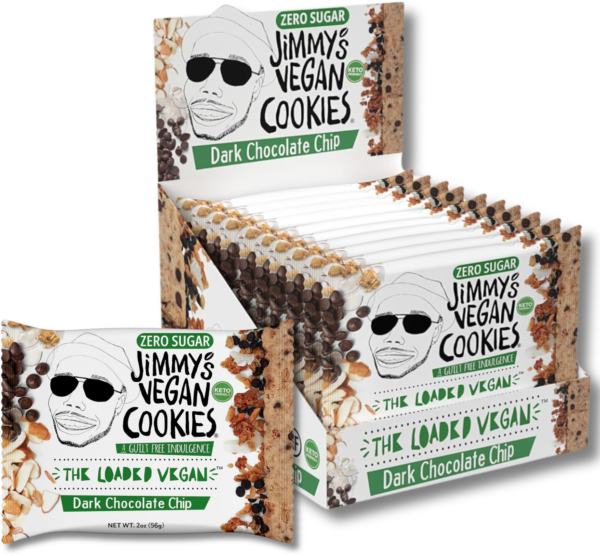 Jimmy's Vegan Cookies, Dark Chocolate Chip, Zero (0g) Sugar, KETO Friendly, Gluten Free, Soft Baked, The Loaded Vegan, 2 Ounce Vegan Cookie (Pack of 10)